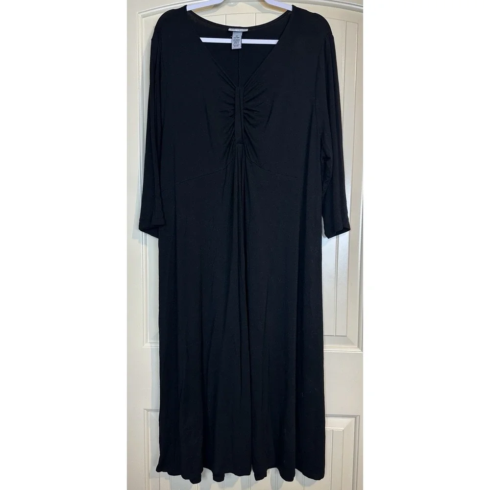Catherines‎ Knit Midi Dress black Resort Plus Comfort Stretch Twist 0X 14/16W